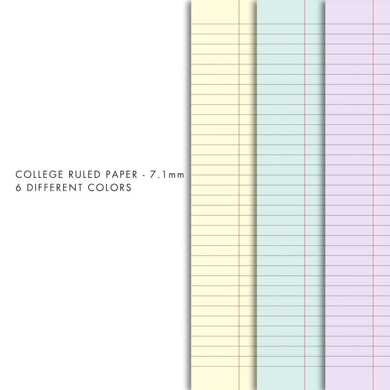 Colorful Digital Notebook Paper: College Ruled A4 & Letter (PDF) - Etsy