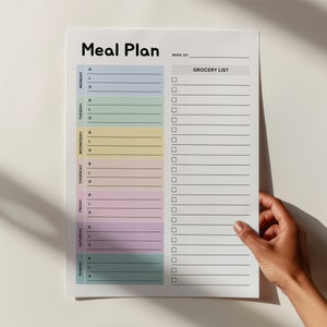 Wöchentlicher Menüplaner, A4, A5, Letter & Half, Printable Menüplaner mit Einkaufsliste, Instant Download PDF