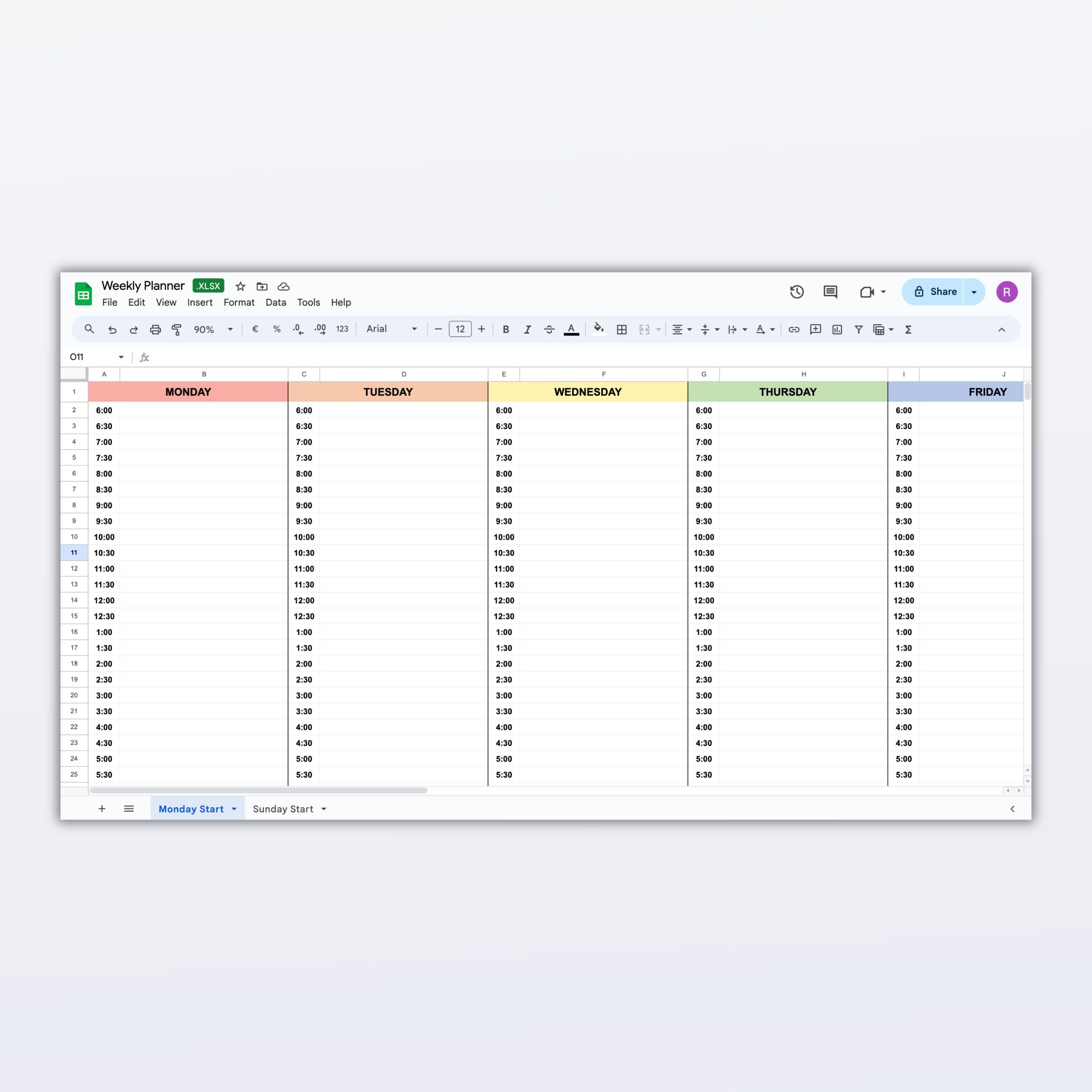 Rainbow Weekly Planner: Editable Excel & Google Sheets Template ...