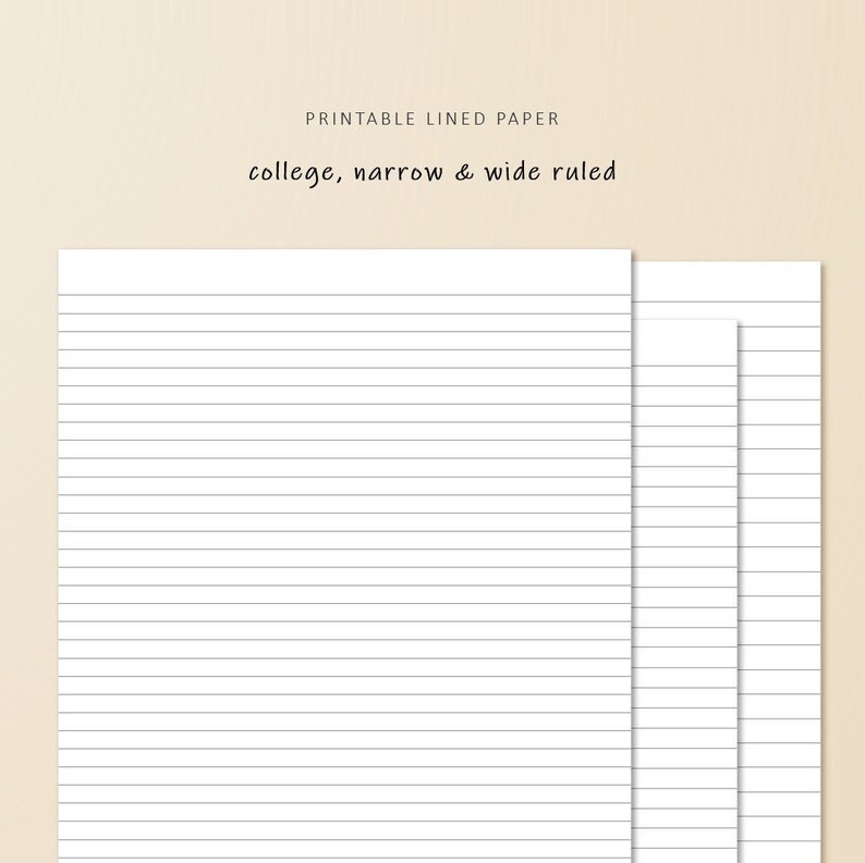 Printable Lined Paper Wide Ruled Paper College Ruled Paper Etsy