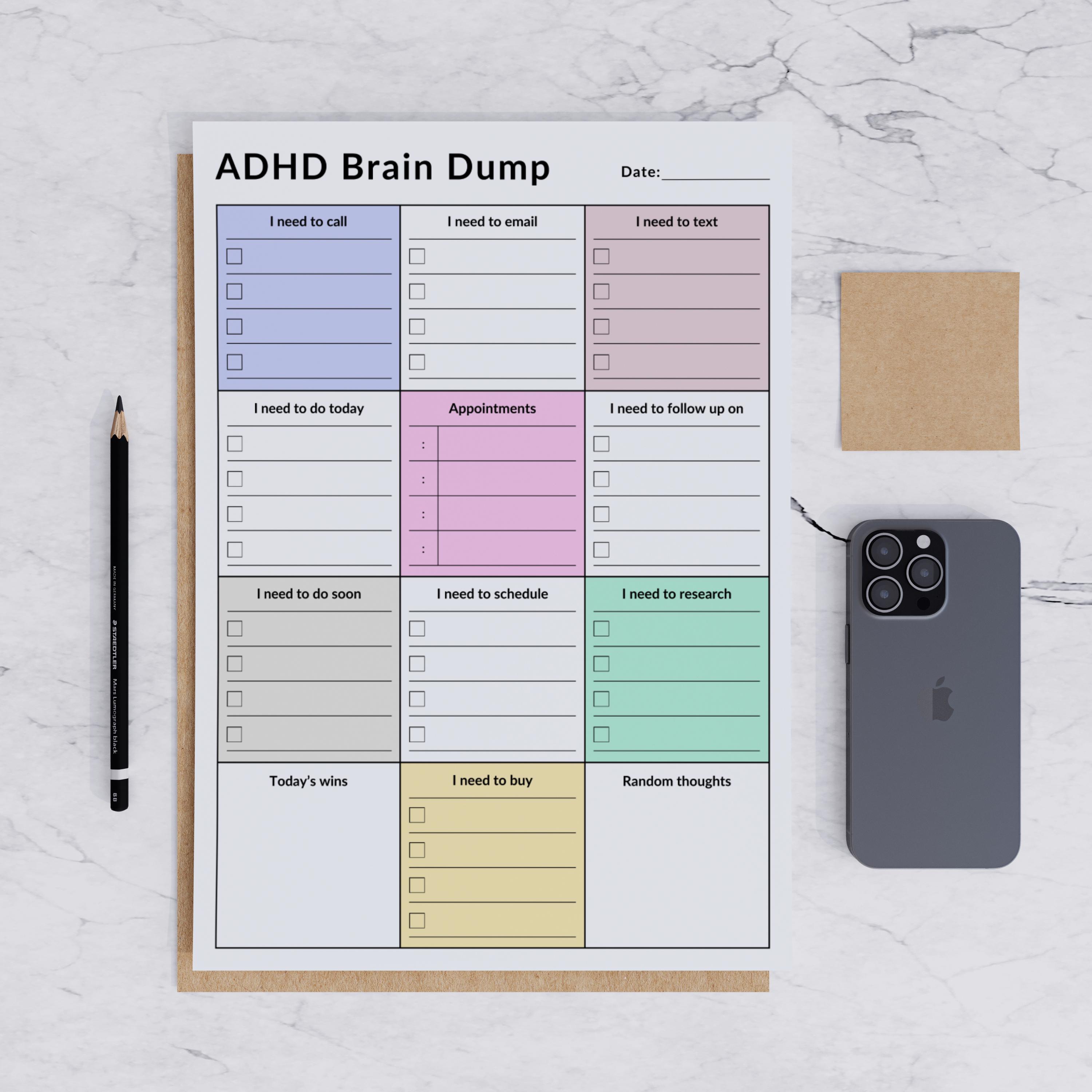 ADHD Daily Planner PDF: Brain Dump Printable (US Letter & A4 Size ...
