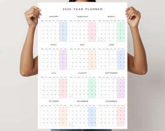 2026 Year At A Glance Wall Calendar: Pastel Design (PDF & PNG)