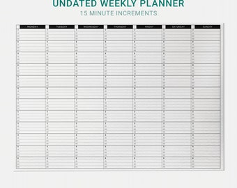 Undated Weekly Planner Printable 15 Minute Planner Template 15 Minute Increments Weekly Schedule, Instant Download PDF, A4 & Letter