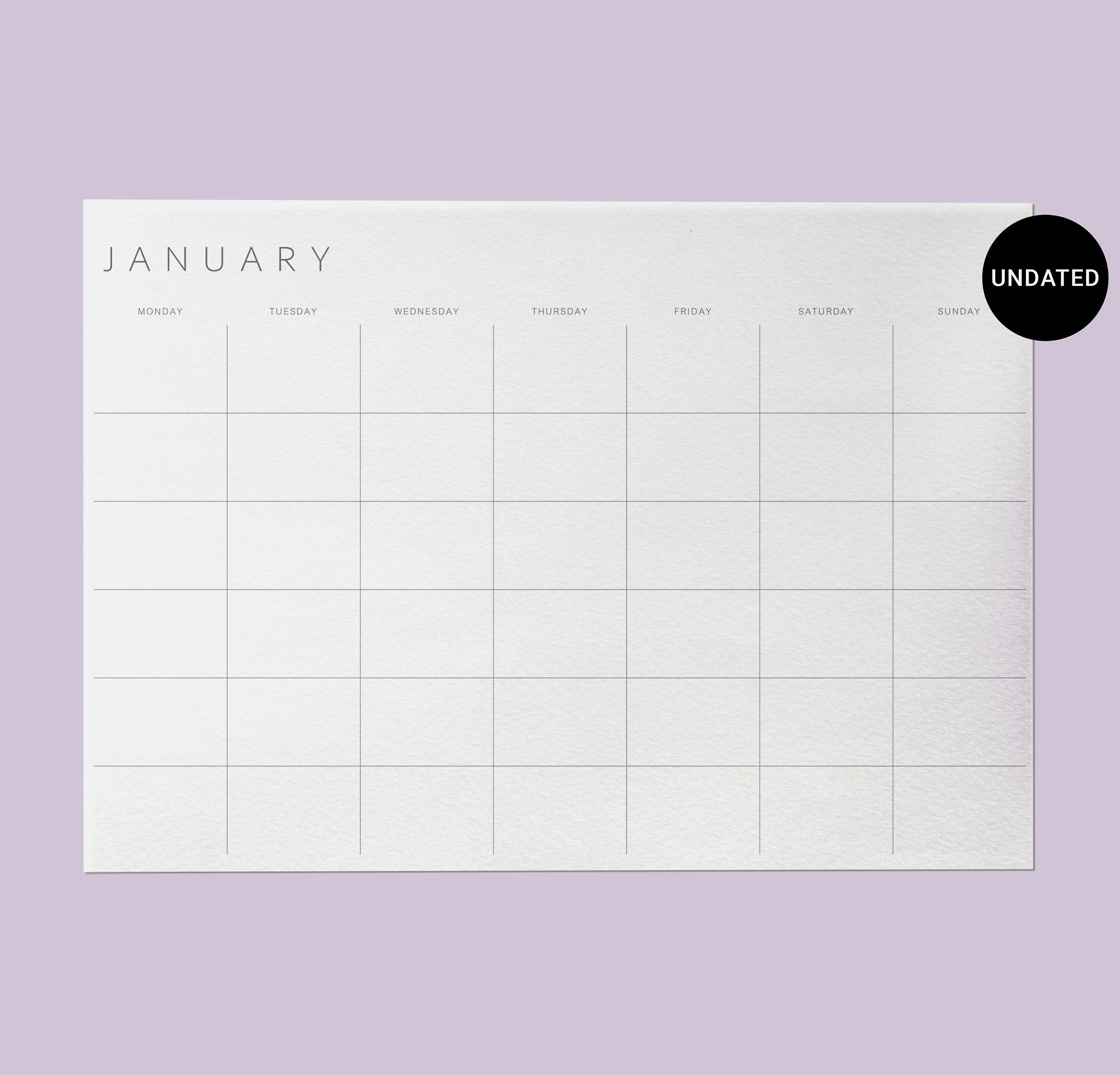 Undated Calendar Printable Monthly Planner PDF Minimalist Calendar Sunday &amp; Monday Start Ledger ...