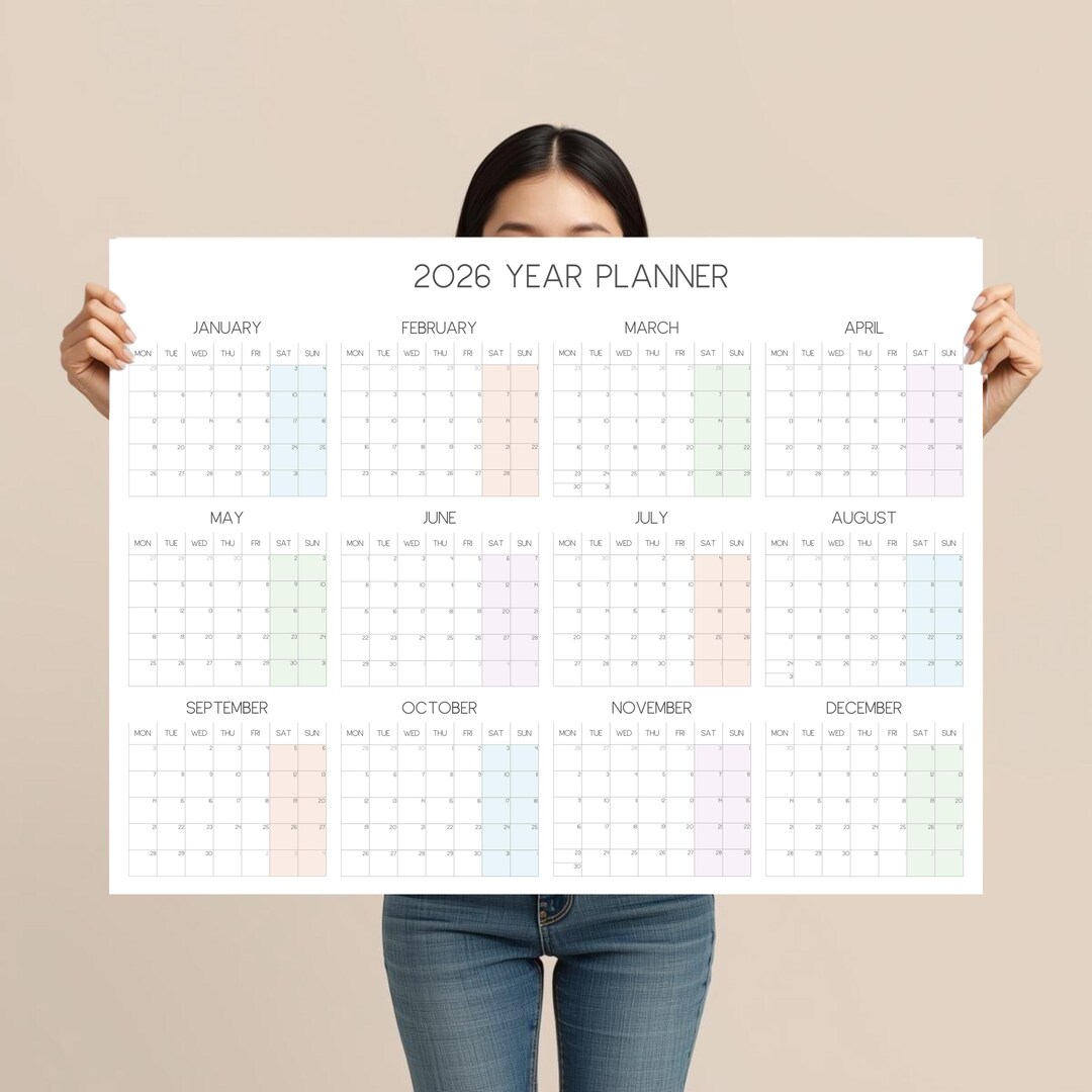 2026 Horizontal Wall Calendar Large Yearly Planner, Monday Start - Etsy