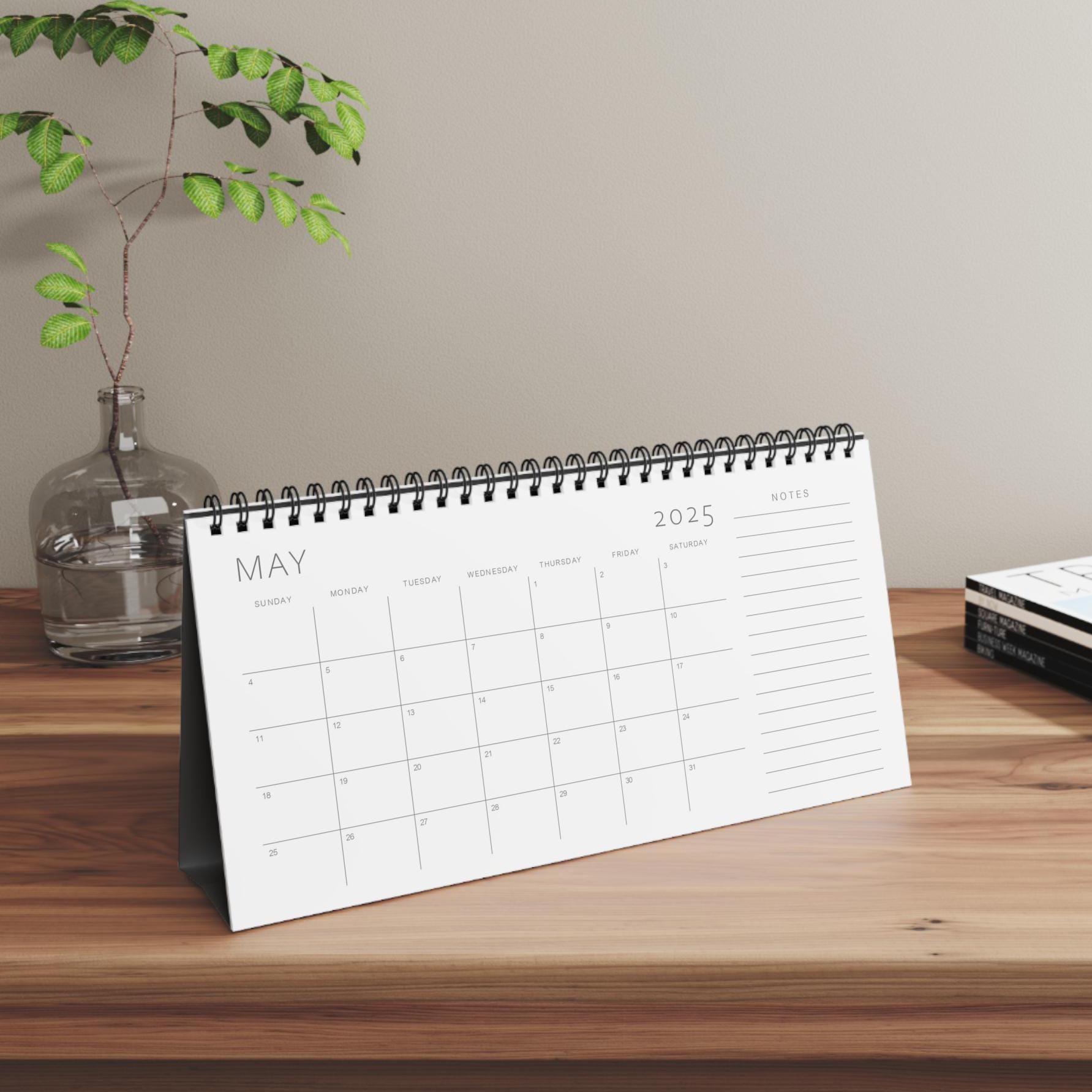 2025 Standing Flip Desk Calendar | Minimalist Monthly Planner | Sunday Start | 5"x10" Landscape | Notes Section | One Month Per Page