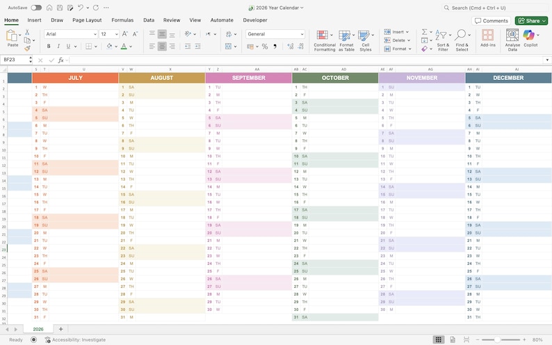 Modern desktop showing 2026 Excel spreadsheet planner and Google Sheets version open together for yearly planning