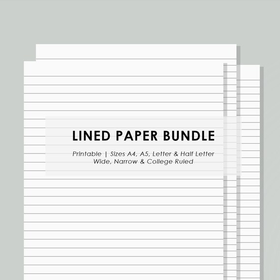 printable lined paper bundle wide narrow and college ruled etsy canada