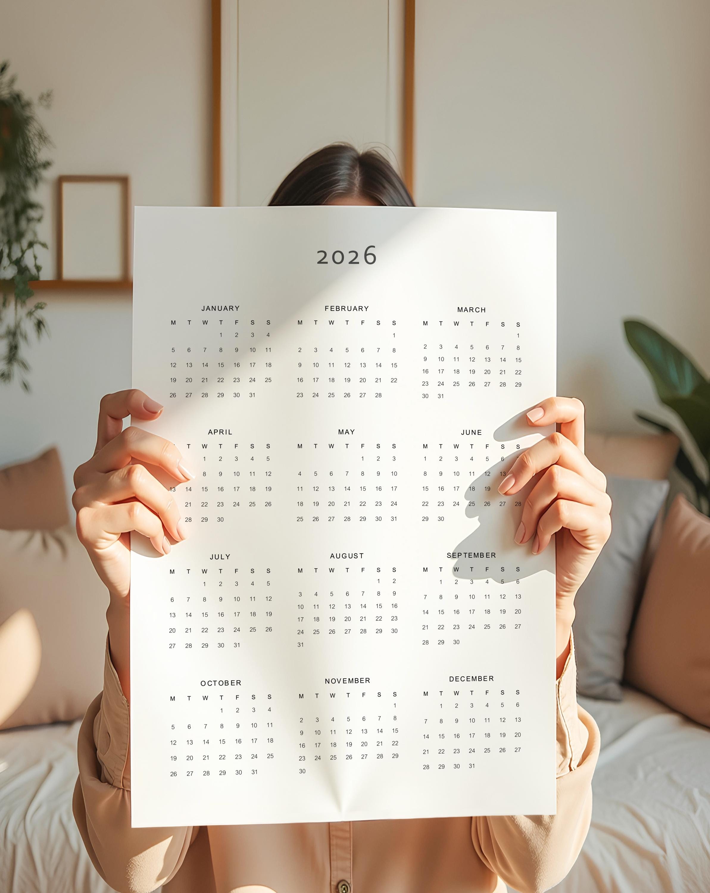 2026 Year at a Glance Desk Calendar: Minimalist Printable Yearly ...