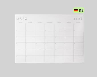2026 Monatskalender Deutsch Querformat | Druckbarer Monatsplaner A5, A4, A3