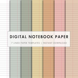 7 modelli di carta per quaderni digitali / Pacchetto di carta digitale / Carta a righe per appunti digitali / Colori boho / Goodnotes, Notability PDF