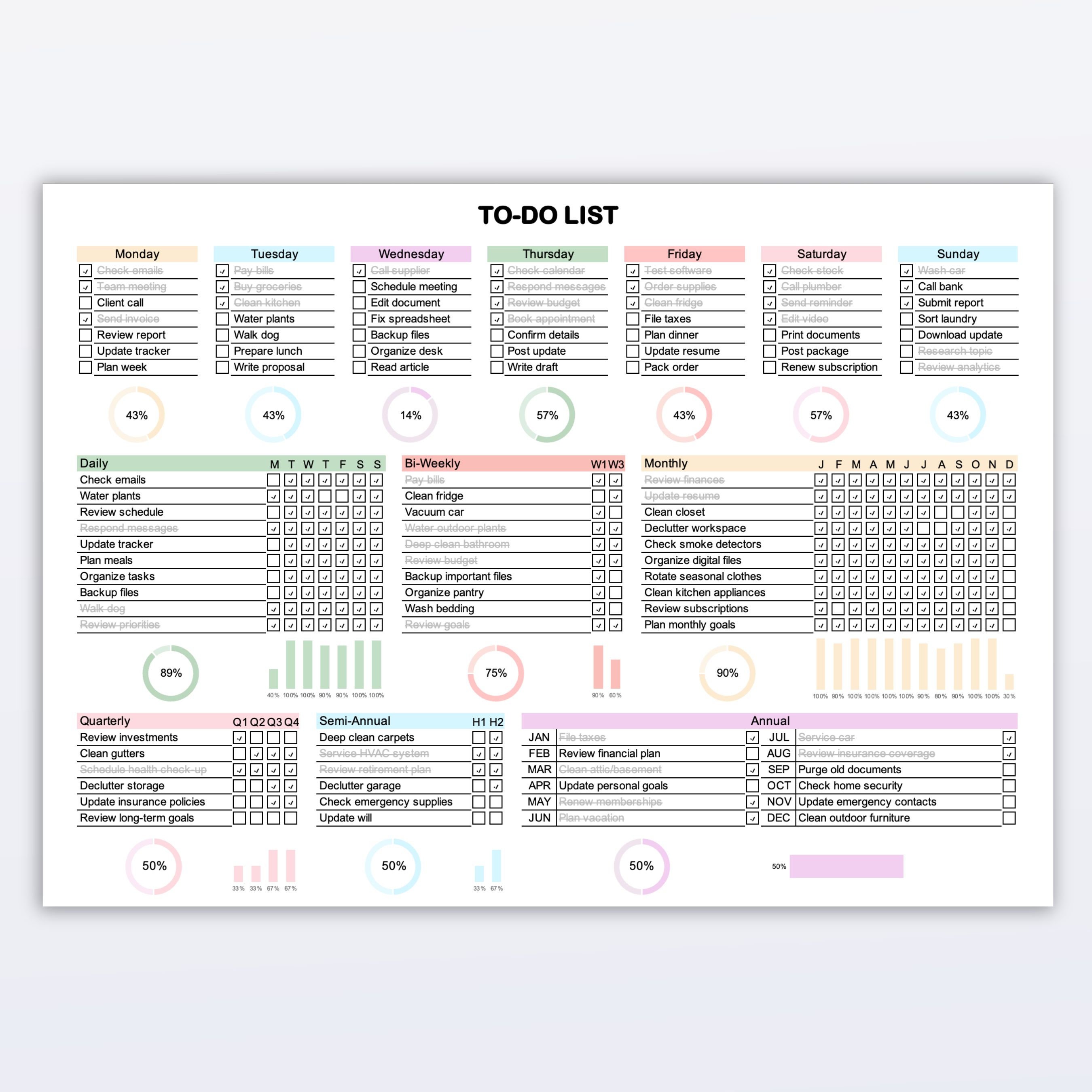 Digital Daily Weekly Monthly Annual to Do List Template for Excel With ...