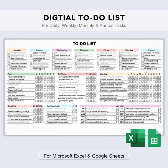 To Do List Template: Excel & Google Sheets Planner (Digital Download)