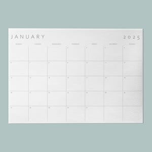 Printable Monthly Planner 2025 Minimalist Calendar 2025 Horizontal | Letter, 11x17, A4, A3 | Monday & Sunday Start | Instant Download