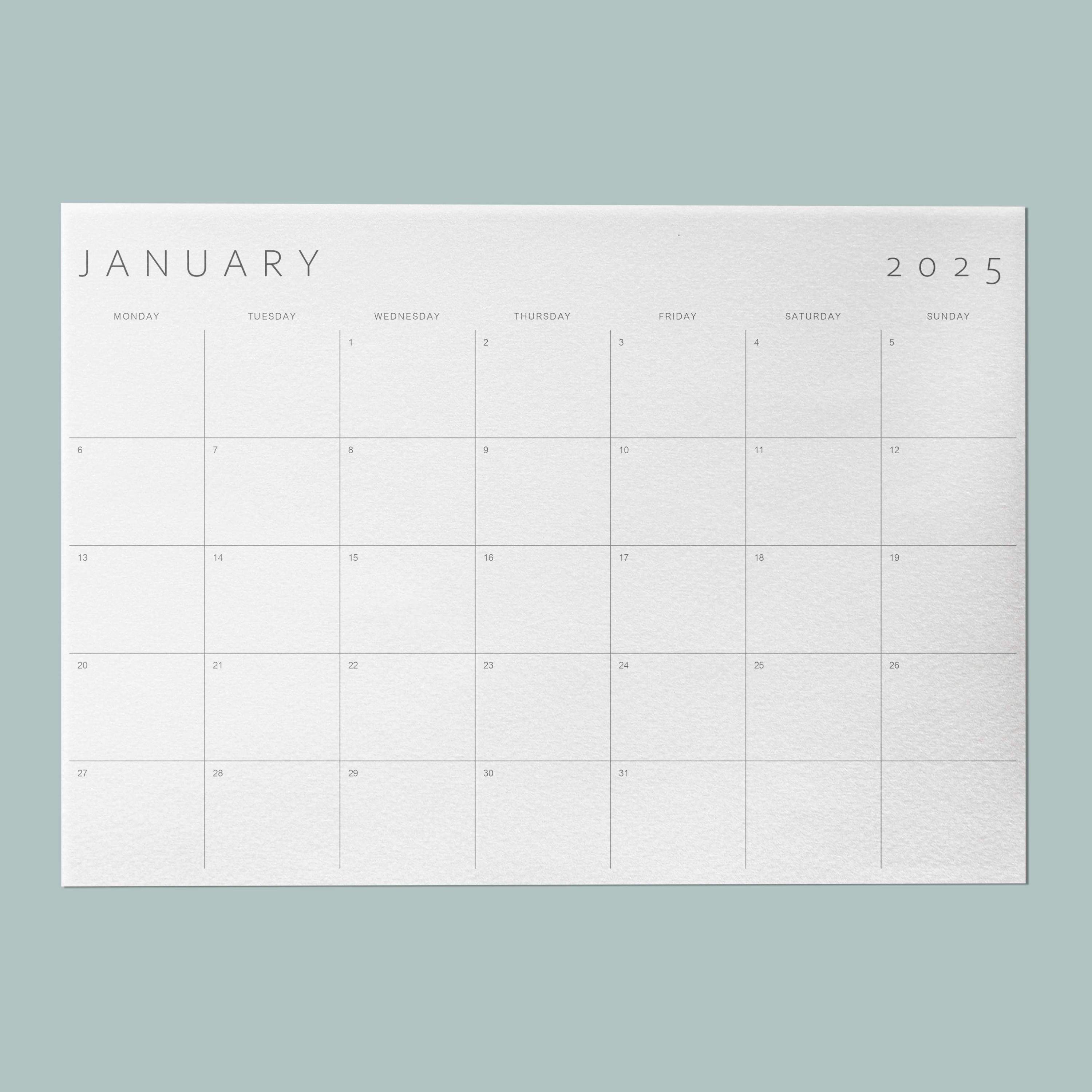 Printable Monthly Planner 2025 Minimalist Calendar 2025 Horizontal | Letter, 11x17, A4, A3 | Monday & Sunday Start | Instant Download