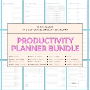 Productivity Planner Bundle Printable 18 Templates Monthly Habits Reflection Daily Productivity Fitness Tracker Life Organizer Goal Planner