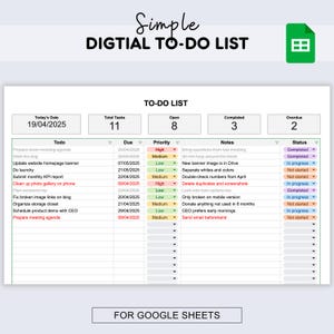 Todo List Google Sheets Template | Task Tracker Spreadsheet | Priority Planner | Digital Dashboard | Digital To Do List | Productivity Tool