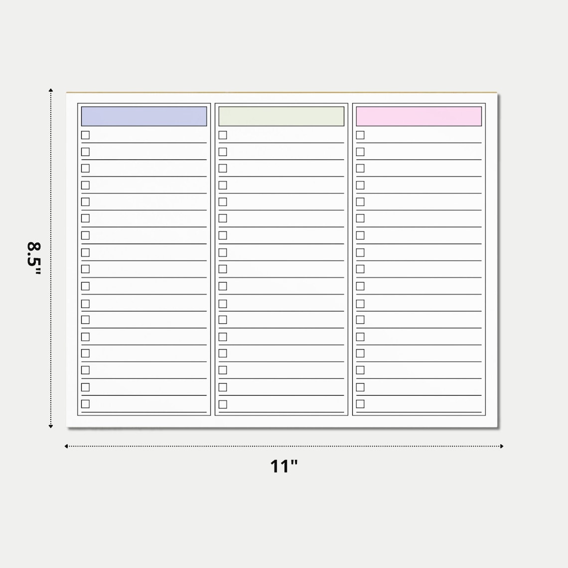 3 Column to Do List Notepad Landscape | Letter Sized Checklist Pad 8 ...