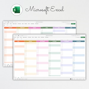 Editable 2026 year planner spreadsheet in Excel with colorful categories for tasks, events, and project management