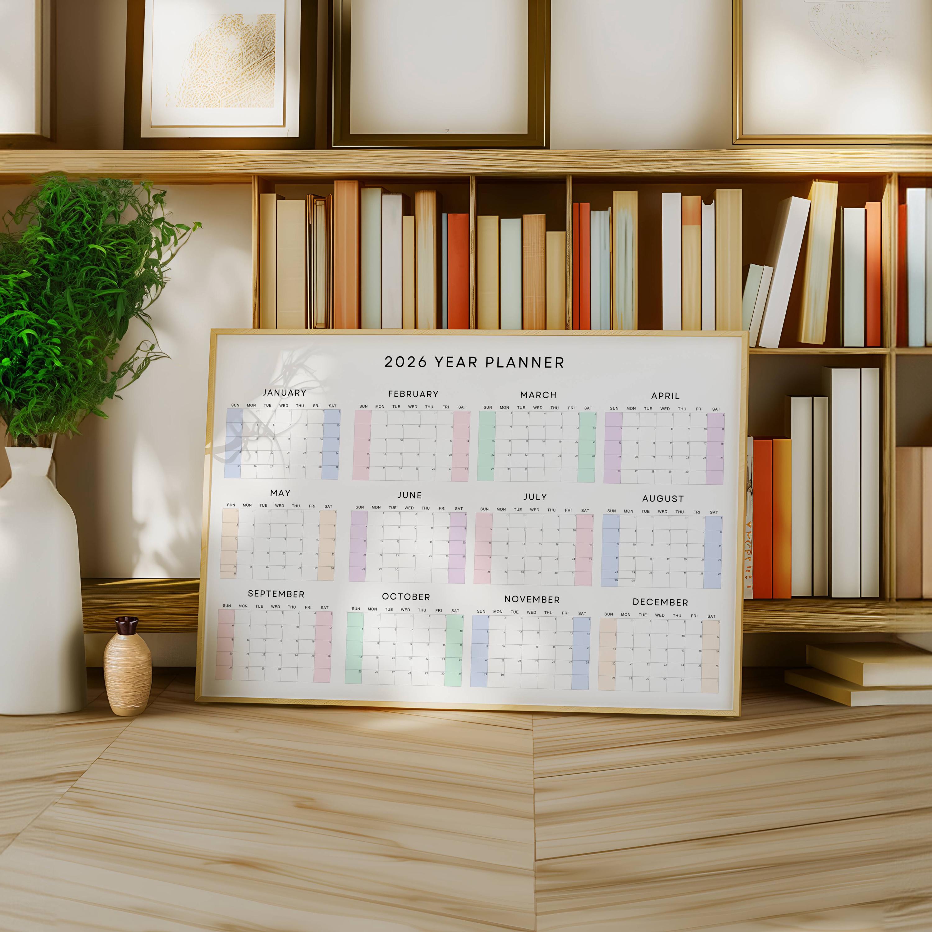 2026 Wall Calendar Poster Sunday Start | Pastel Year Planner Print - Etsy