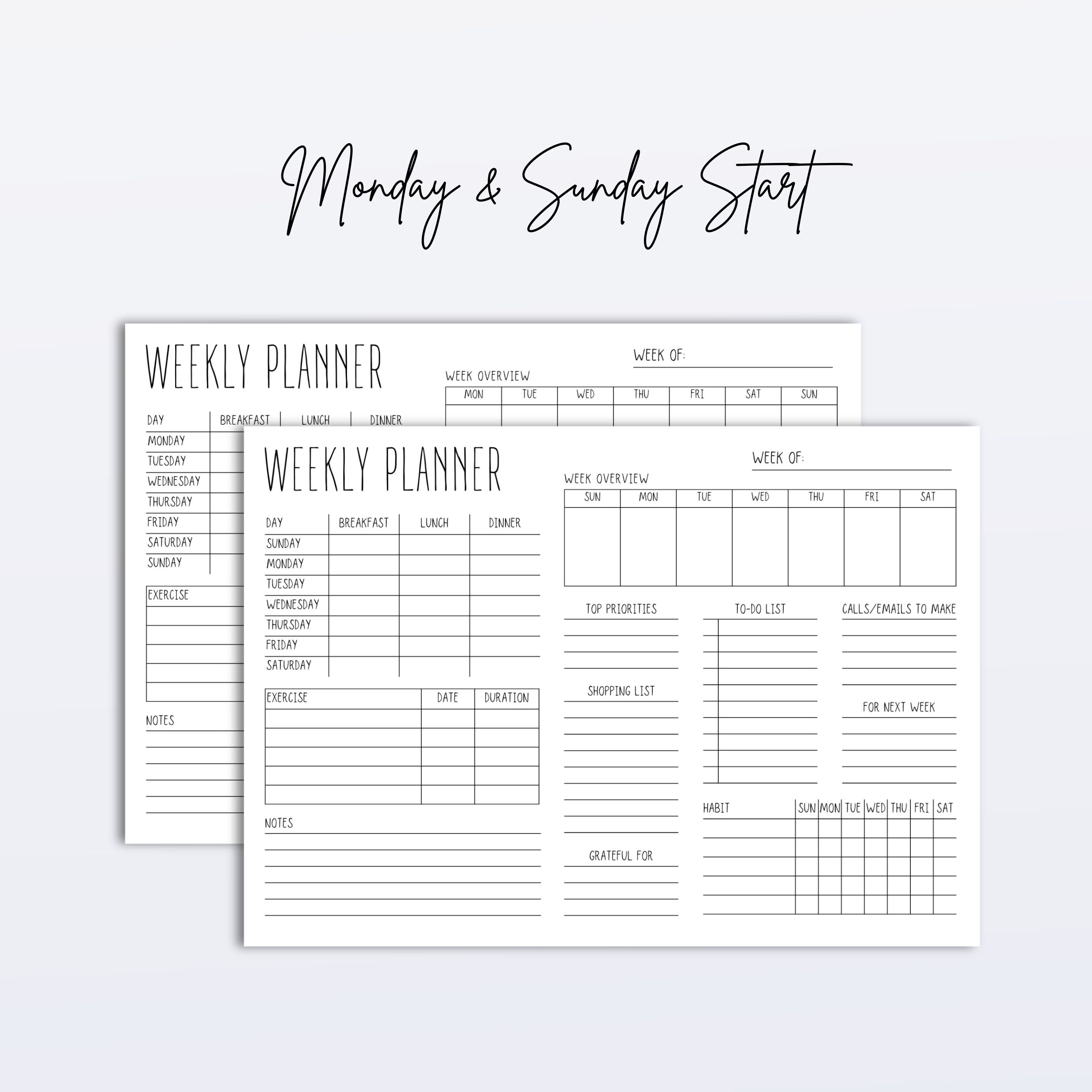 Minimalist Weekly Planner Printable: A4, US Letter (PDF Download) - Etsy