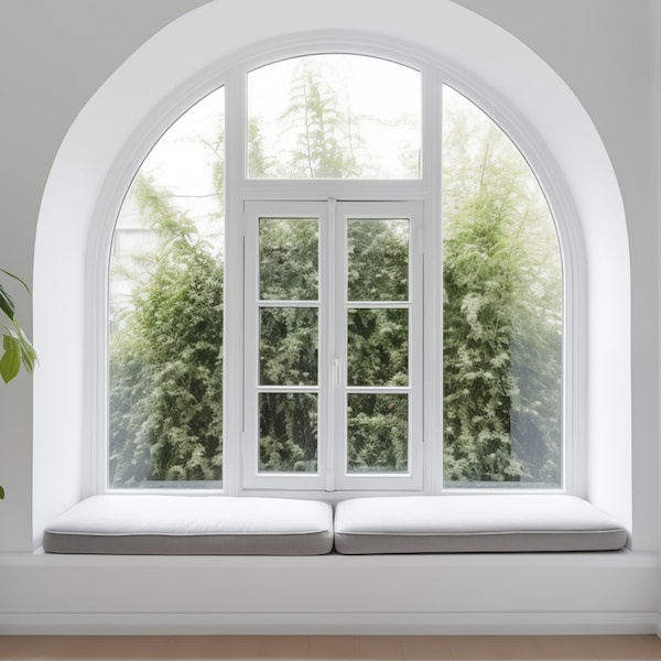 Virtual Background for Zoom and Teams Virtual Meetings | White Arched Windows White Walls Bookshelves and Greenery | Instant Download JPG