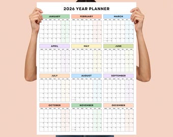 2026 Wall Calendar Poster: Minimalist Year Planner, Colorful Portrait