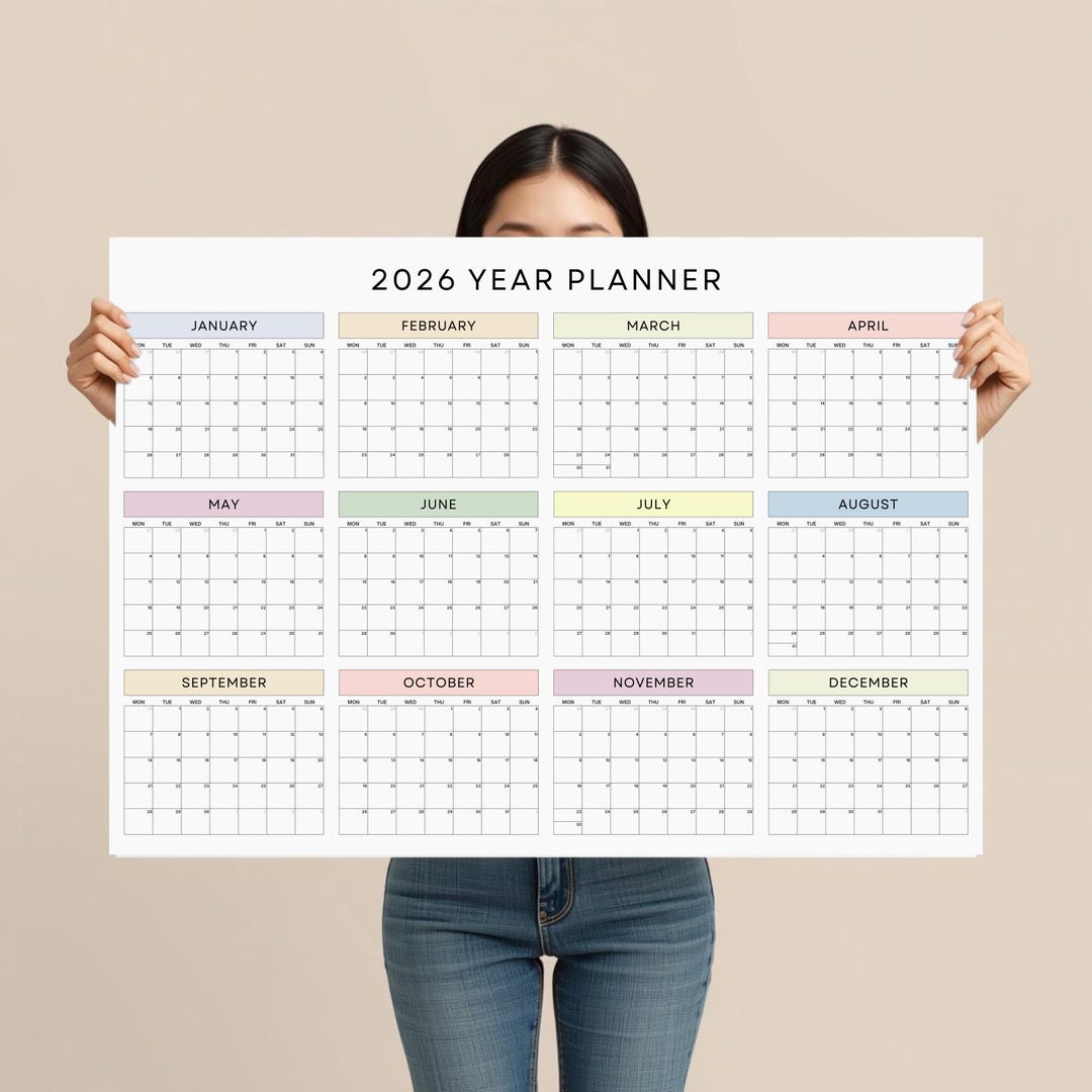 2026 Wall Calendar Poster Monday Start Minimalist Pastel Year at A ...