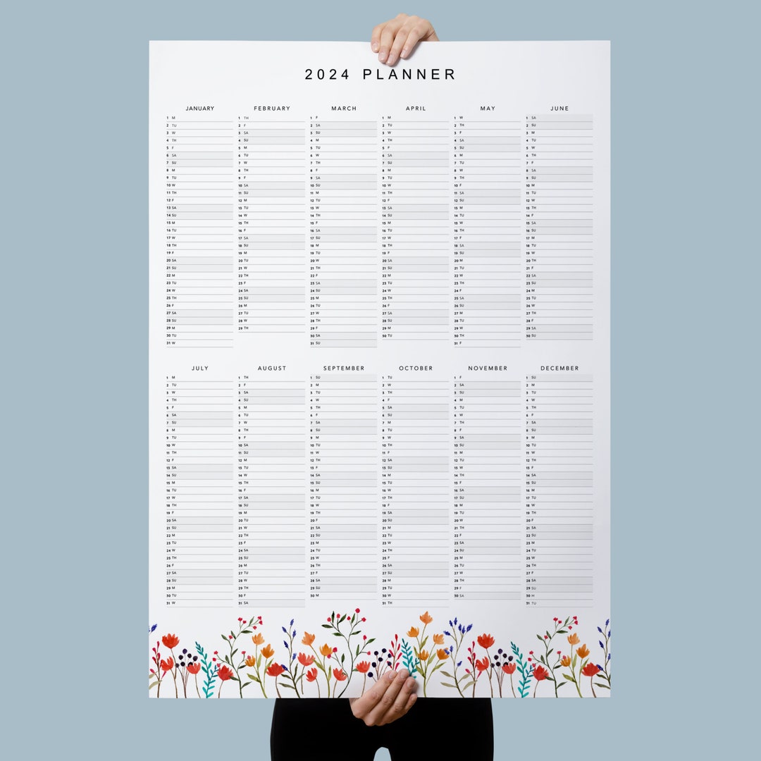 2024 Year Wall Planner Large Wall Calendar Printable PDF Watercolor ...