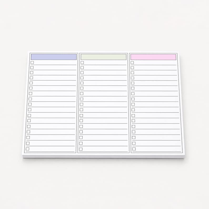 3 Column to Do List Notepad Landscape | Letter Sized Checklist Pad 8 ...