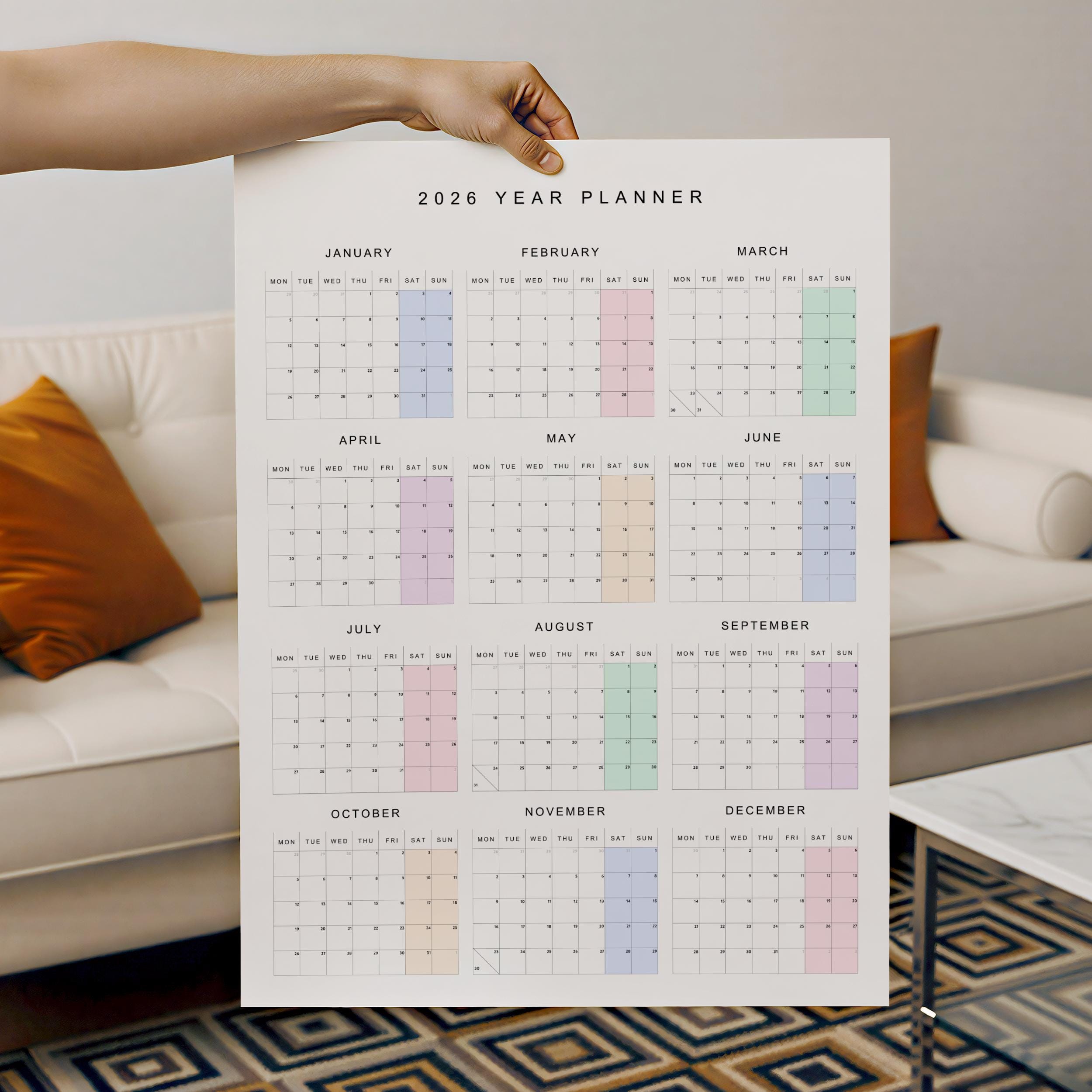 Calendario de pared 2026: Diseño en tonos pastel (PDF y PNG) - Etsy España