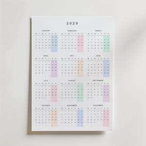 2025 Calendar Year At A Glance Calendar Yearly Overview, Yearly Planner, Year on One Page, Printable Calendar PDF, Calendar Printable