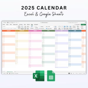 2025 Calendar Excel and Google Sheets Template Year Overview | Year Planner | Editable, Colorful Template for Work, School & Home Planning