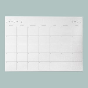 Calendario 2025 Calendario mensual minimalista Calendario horizontal Planificador mensual 2025 / Carta de EE. UU., 11 x 17, A4, A3 / Inicio de lunes y domingo