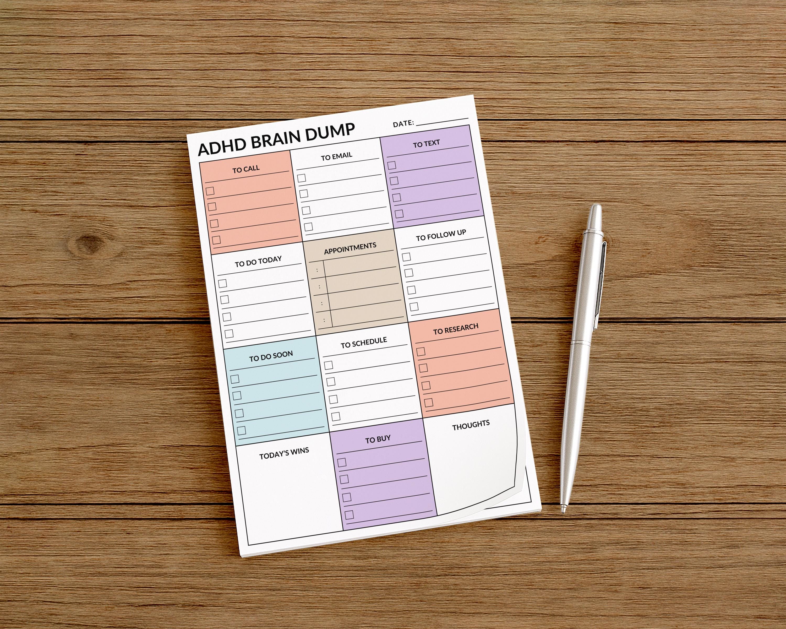 ADHD Sticky Note Planner Pad – Daily Brain Dump Checklist for ...