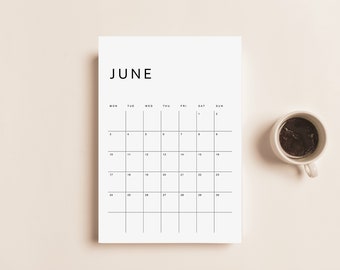 Kalendarz do druku 2024 Planer miesięczny 2024 | List, 11x17, A4, A3 | Portret | Początek poniedziałku i niedzieli | Minimalistyczny | Natychmiastowe pobieranie PDF