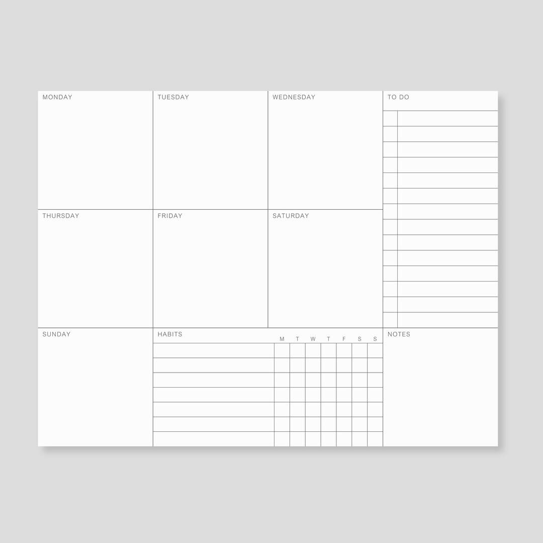 Weekly Planner Notepad Landscape Layout | Minimalist Undated Planer Pad ...
