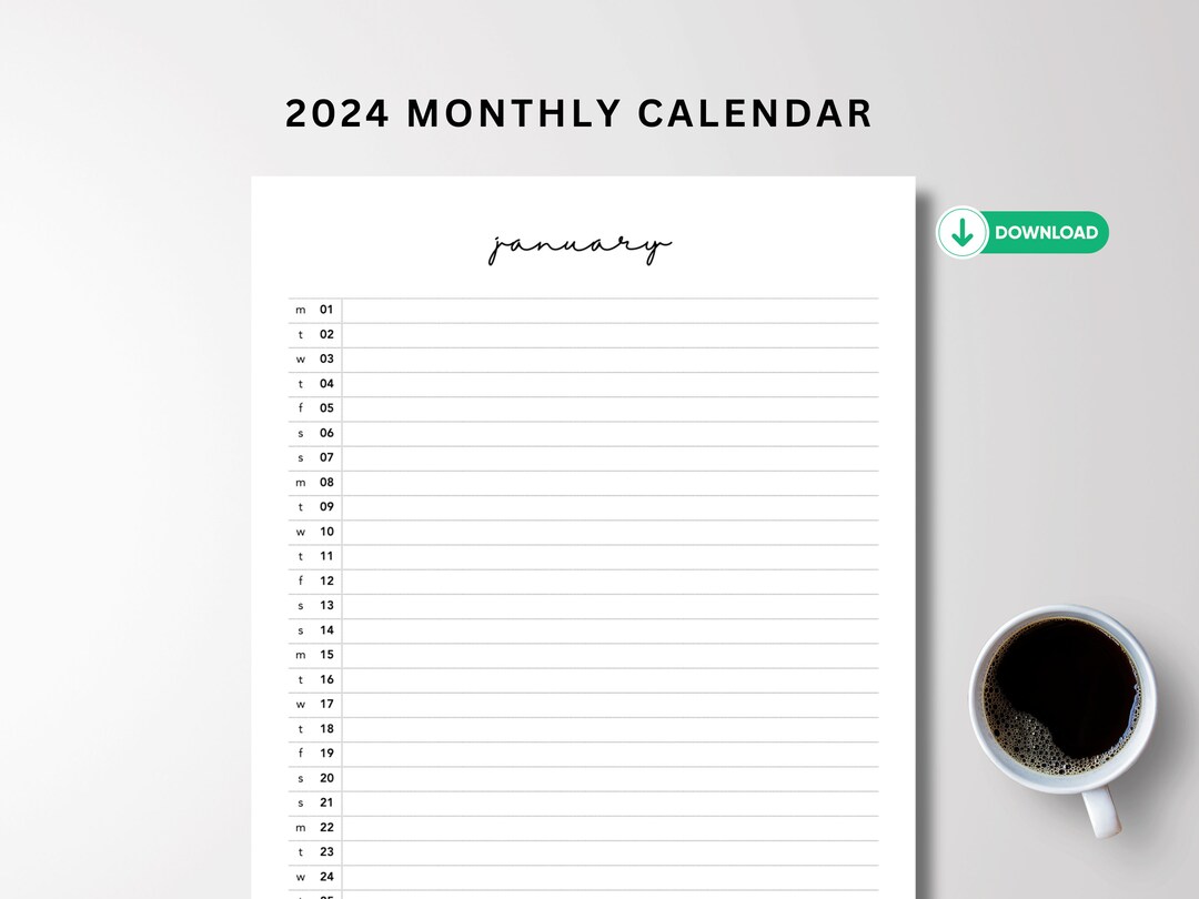 Minimalist 2024 Calendar PDF Printable Monthly Planner 2024 Download