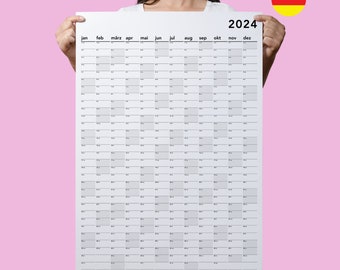 Großer Wandkalender 2024 A0, A1, A2, Jahresplaner 2024, Download PDF, In Farbe, Kalender 2024, Jahresüberblick,Hochformat, Download