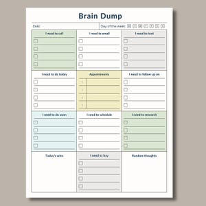 Brain Dump PDF Printable Daily Planner Digital Download Daily Checklist ADHD Schedule and Checklists, Todo List, A4 & US Letter