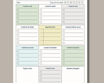 Brain Dump Tagesplaner: ADHS-freundliche Checkliste (A4 & US Letter) (PDF druckbar)
