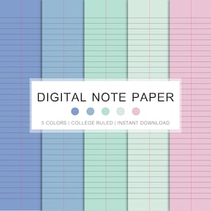 Pacchetto di carta per appunti digitali Modelli di quaderni digitali Carta a righe College Ruled / 5 colori pastello / Goodnotes, Notability ecc. / Scarica PDF