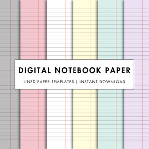 Digital Notebook Paper 6 Colorful Templates | Lined Paper Pack | College Ruled Pages For Digital Note-Taking | Goodnotes, Remarkable PDF