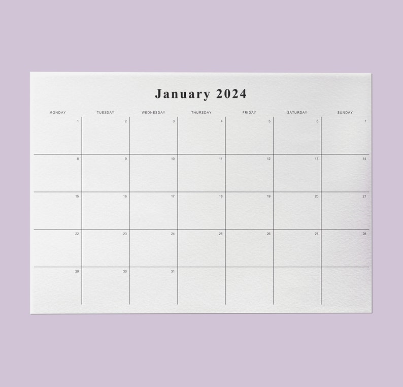 2024 Printable Monthly Calendar 2024 PDF Monthly Planner 2024 A4, A3