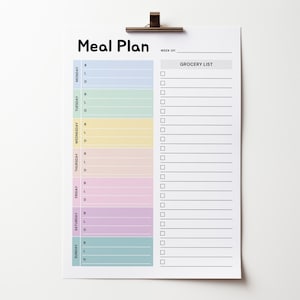Weekly Meal Planner and Grocery List Printable Menu Planner with Shopping List Meal Prep, A4, A5, Letter & Half, Instant Download PDF