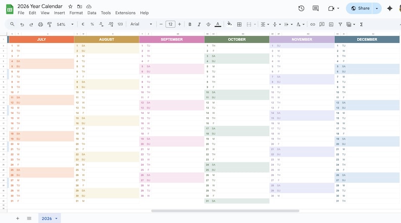 2026 yearly planner template in Excel featuring editable task list and color-coded months for easy organization