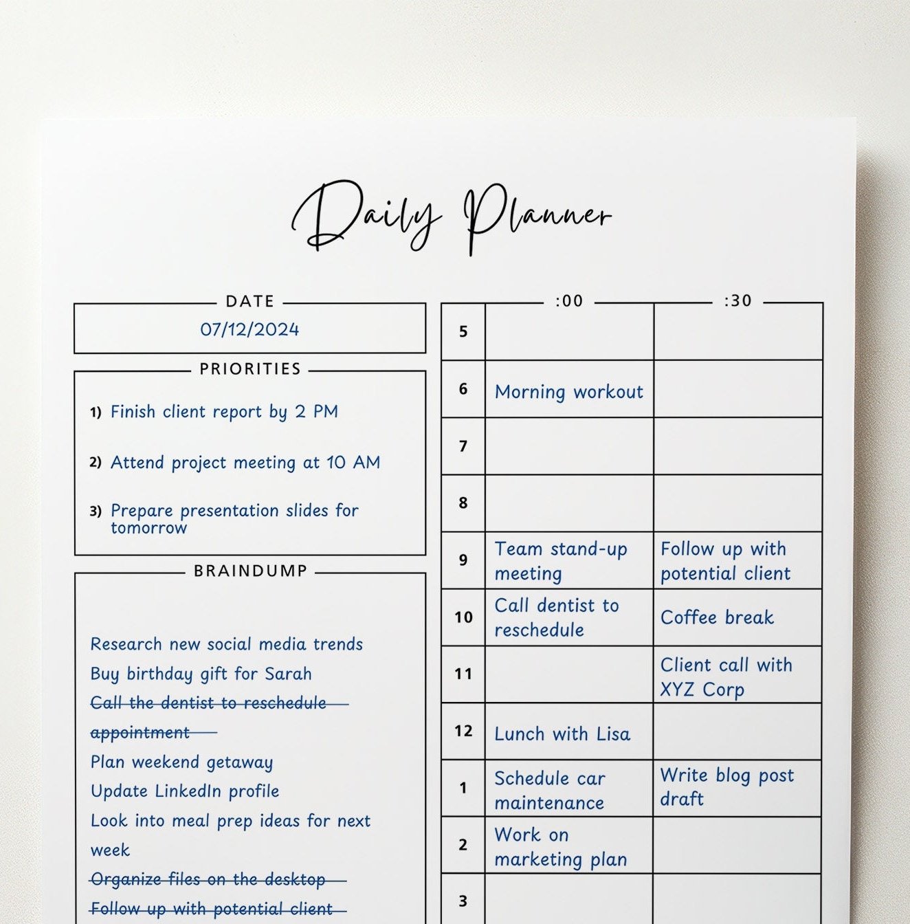 Timeboxing Template Daily Planner Timeblocking Planner Timebox Planner PDF Time Management Daily Agenda To Do Digital Download A4 & Letter