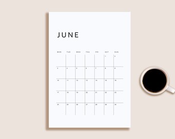 Calendario Imprimible 2024 Planificador Mensual 2024 / Carta, 11x17, A4, A3 / Retrato / Inicio Lunes y Domingo / Minimalista / Descarga Instantánea PDF