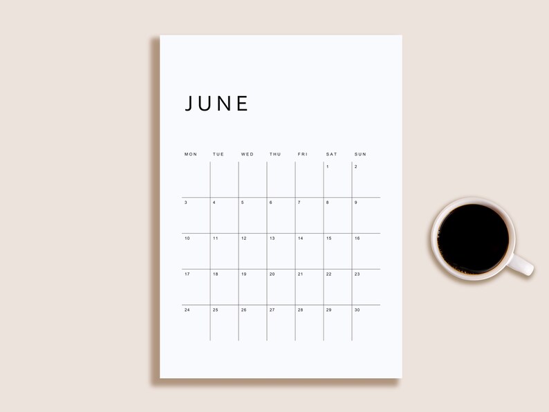 Printable Calendar 2024 Monthly Planner 2024 Letter, 11x17, A4, A3 Portrait Monday & Sunday Start Minimalist Instant Download PDF image 1
