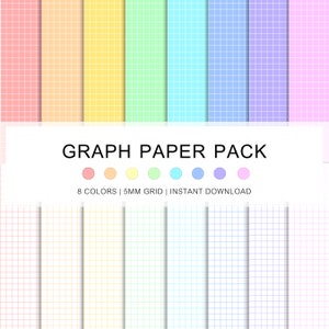 Set di 16 modelli di carta millimetrata, colori arcobaleno, stampabili e carta per quaderni digitale, griglia da 5 mm, formato A4 e lettera, download immediato in PDF